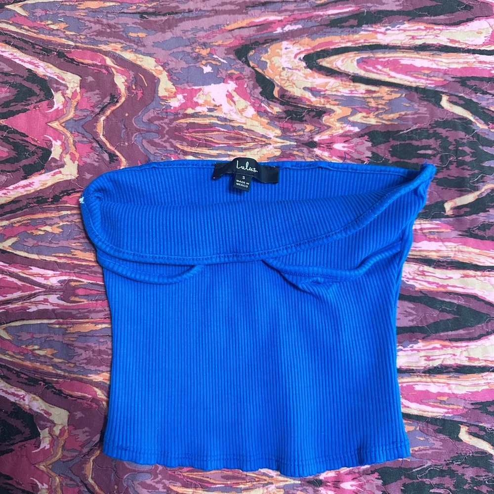 Lulu's Blue Ribbed Crop Top - Picture 2 of 4